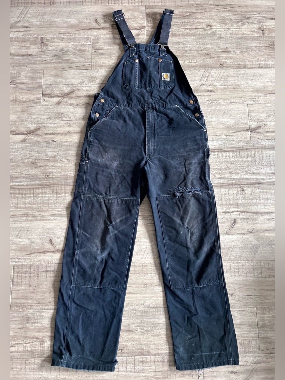 Carhartt black duck Canvas Work Overalls worn workwear